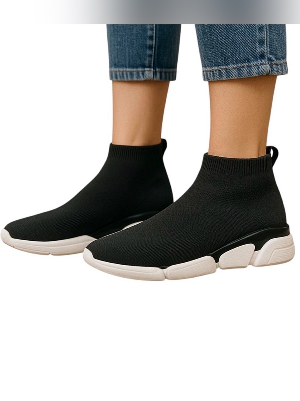 Aldo Black Knit Sock Sneakers Size 7.5